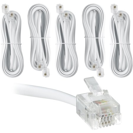 NEWHOUSE HARDWARE 15 ft Telephone Extension Cord, With RJ11 (6P4C) Connectors, White, 5PK BC15-WH-05